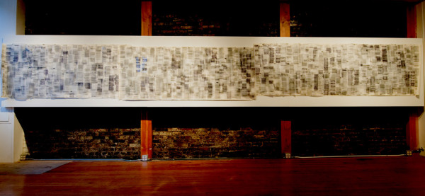 Sharon Arnold's Mapping an Irretrievable Field of Memory at the Firm, ink, charcoal, acetate, vellum, and scotch tape, 2011. Image  courtesy of the artist; photograph by Chad Emerson. 