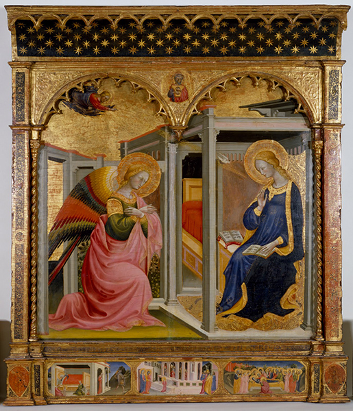 The Annunciation, by Bicci di Lorenzo and Stefano d'Antonio di Vanni, ca. 1430, tempera and gold leaf on panel. Image courtesy of the Walter's Art Museum. 