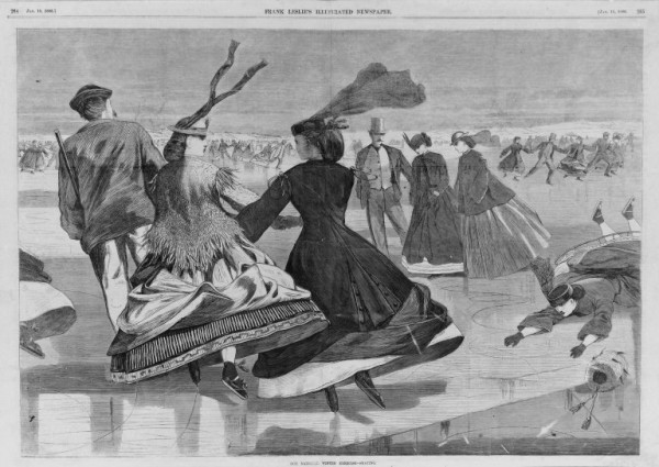 Winslow Homer, Our National Winter Exercise — Skating, wood engraving, 1866. Image courtesy of the Brooklyn Museum. 