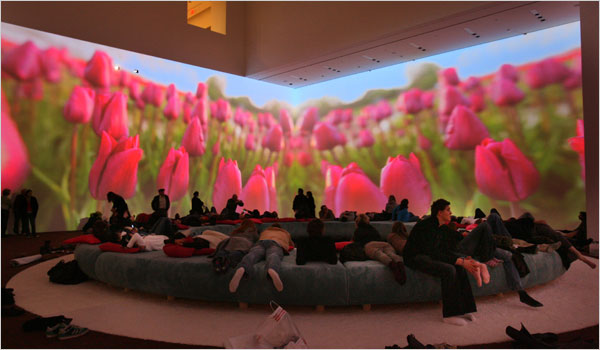 Pipilotti Rist's Pour Your Body Out (7354 Cubic Meters) at the Museum of Modern Art, New York, 2008. Image courtesy of the New York Times. 