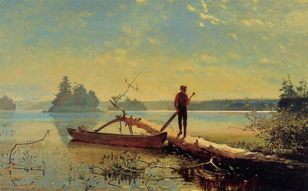 Winslow Homer, An Adirondack Lake, oil on canvas, 1870, part of the Henry Art Gallery's permanent collection. Image courtesy of Wahoo Art. 
